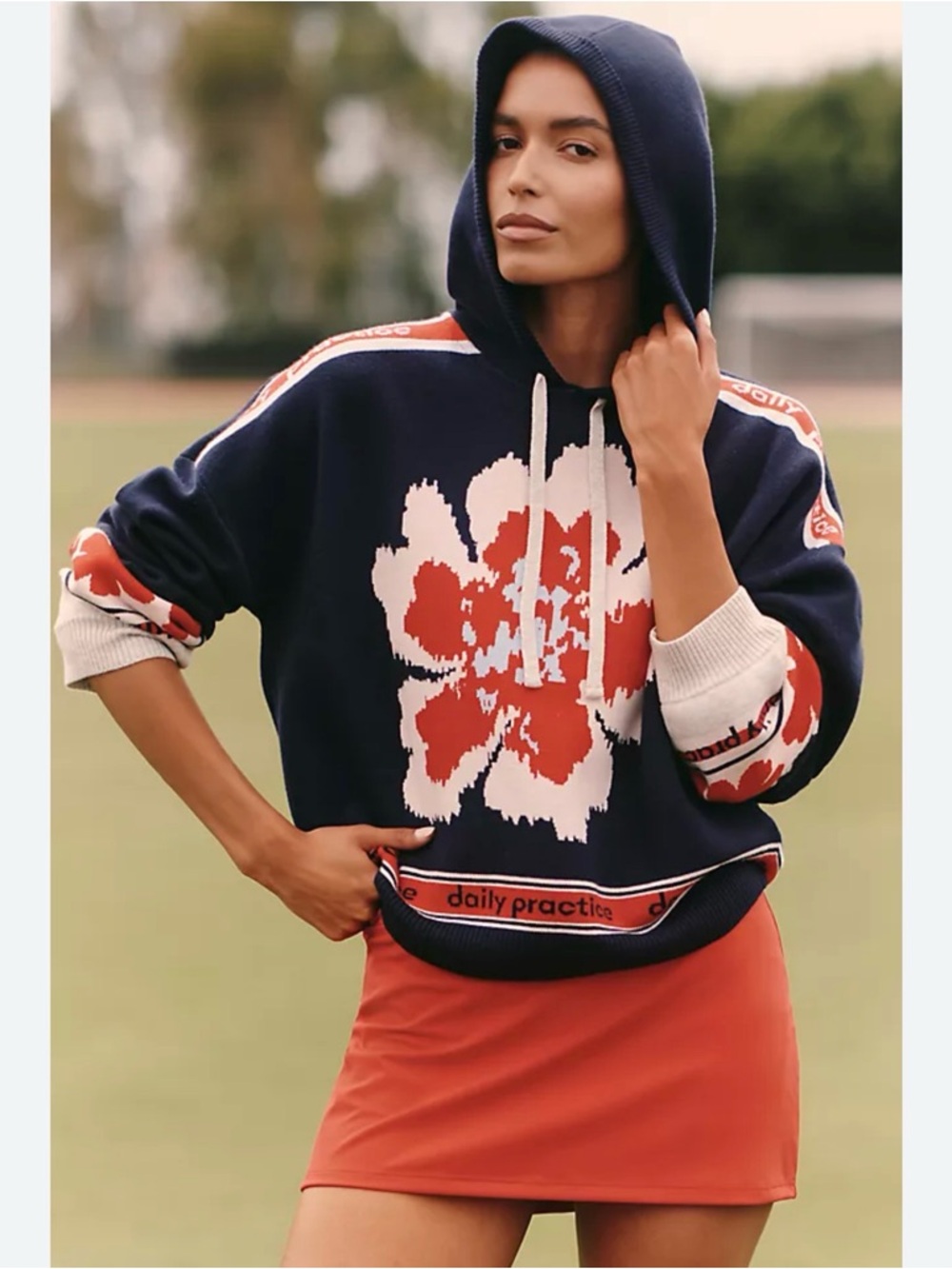 Anthropologie Daily Practice Hooded graphic Top in Navy